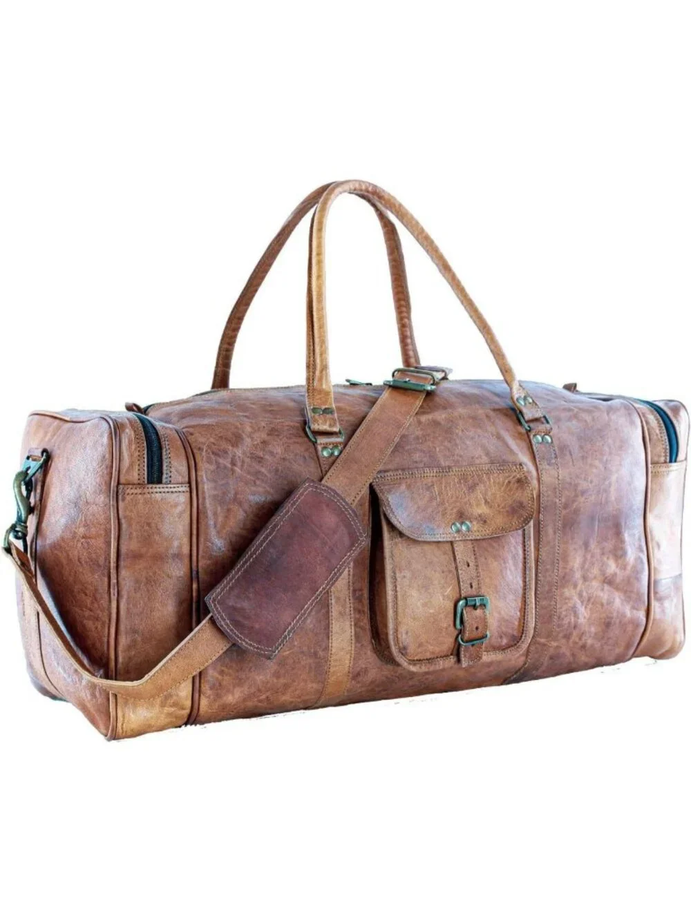 24-Inch Leather Duffel Bag - Large Travel Gym Overnight Weekender Tote